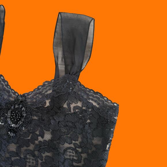 90's vintage black floral lace sheer lingerie slip dress SMALL - Picture 4 of 8